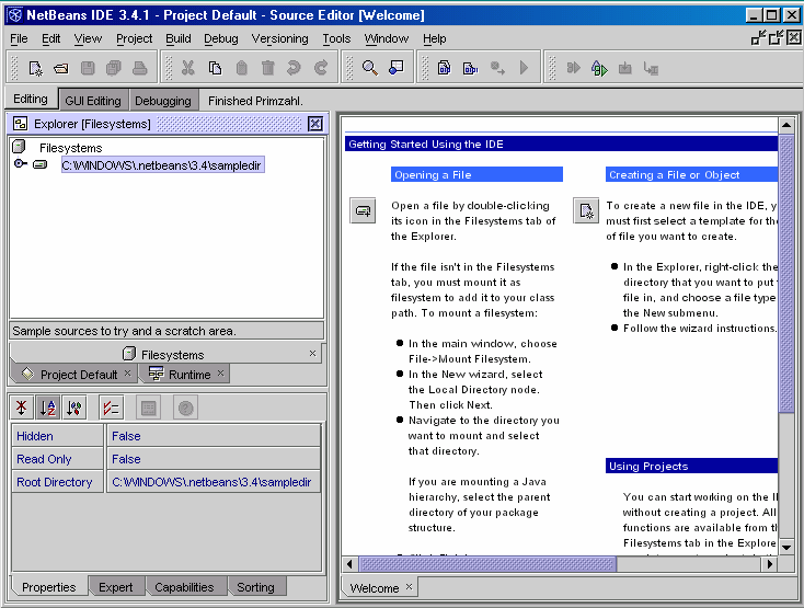 NetBeans Benutzer-Oberfl�che